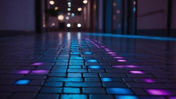 a purple and blue spot lights on a tiled floor. photo