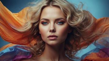 psychic and karma concept with colorful energy and karmic waves. photo