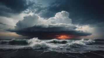The forceful gusts of a tropical storm creating a unique circular formation of clouds. photo