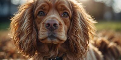 A close up shot of a cute fluffy cocker spaniel dog. photo
