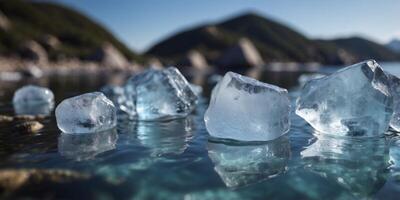 Icebergs Floating in Crystal Clear Water. photo
