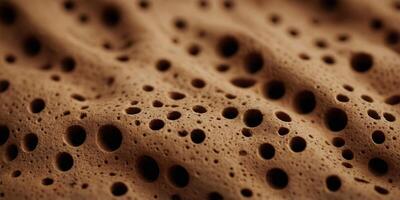 A close up of a brown and tan surface with a lot of holes. photo