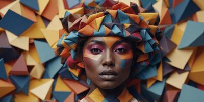 A colorful image of squares and triangles. photo