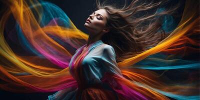 Captivating Cosmic Chromatic Cascade A Mesmerizing Fusion of Light Motion and Digital. photo