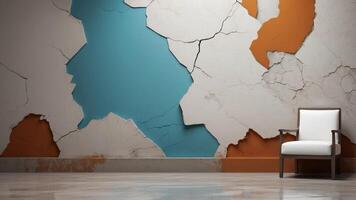 A white wall with cracks and a broken surface. photo