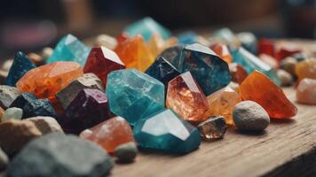 Assorted Minerals on Display at Market Stall. photo