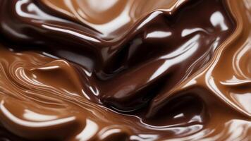 Flat lay elegance background of melted dark chocolate with delicate smooth intricate swirls for wallpaper and design. photo