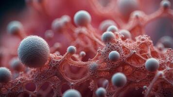 Microscopic View of Cellular Structures in Pink. photo