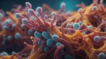 Microscopic view of bacteria thriving in a colony. photo