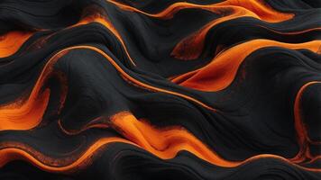 A lava flow is shown in a black and orange color scheme. photo
