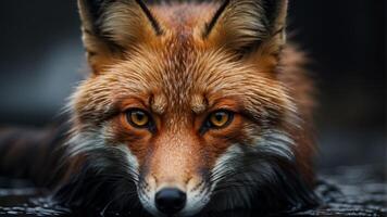 A fox is shown in a black background with a splash of water. photo