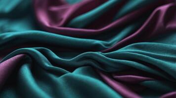 teal cloth with ripples and folds colorful luxury surface background. photo