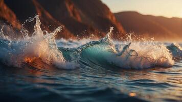 Undulating Waves of Illuminated Particles Cascading Through a Dreamlike Digital Landscape. photo