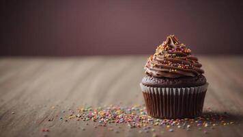 Chocolate Cupcake with Chocolate Icing and Sprinkles. photo