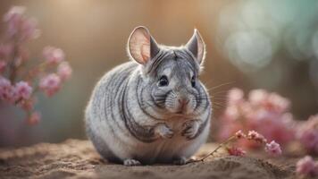 Chinchilla on a delicate pastel background. photo