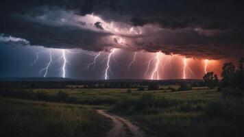 Captivating Cosmic Thunderstorm with Striking Bolts Illuminating the Dramatic Moody Sky. photo