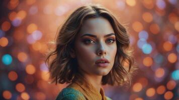 Beautiful model in a stylized background with copy space. photo