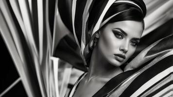 A black and white image with a lot of lines and shapes. photo