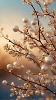 Beautiful background with pearls and golden branches. photo