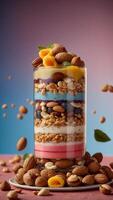 A dessert with a lot of nuts on top of it. photo