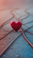 A red and blue line with a heart shape in the middle. photo