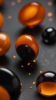 A black and orange background with a small object in the foreground. photo