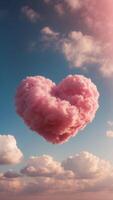 Pink cloud in the form of a heart on the background of the sky. photo