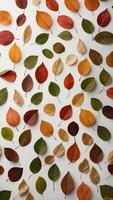 A circle of leaves arranged in a circle on a white surface. photo