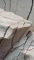 A large white stone slab with cracks and crevices. photo