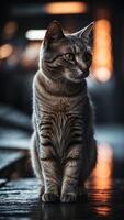 Silver lines are outlining the silhouette of a cat looking to the right on a black background. photo