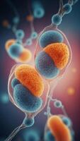 Microscopic view of a cell dividing showing cell division and regeneration. photo