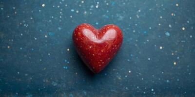 Close up of a multicolored heart on a blue background ideal for copy space image. photo