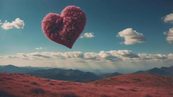 Celestial landscape with a cloud in the shape of a heart. photo