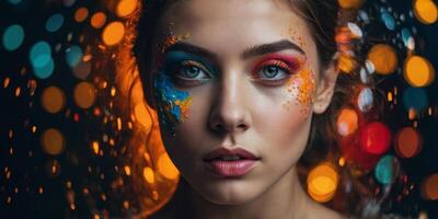Visualize a masterpiece that embodies the fusion of various art forms appealing to all senses Present a frontal view that vividly showcases the interaction between colors. photo