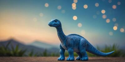 Blue Brachiosaurus toy with gradient background. photo