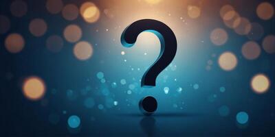 A glowing question mark is on a blue background. photo