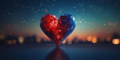 A heart made of triangles is shown in a blue and red color. photo