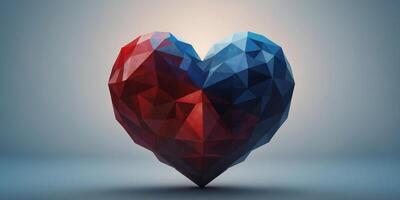 A heart made of triangles is shown in a blue and red color. photo
