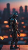 Reaper robot looking at the evening city. photo