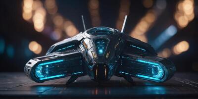 a futuristic spaceship with glowing light in the middle. photo