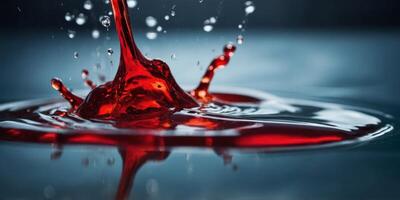 A splash of red liquid in a pool of water. photo