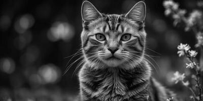 A cat with a skeleton face is drawn in black and white. photo