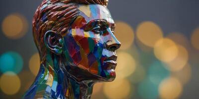 Multicolored layered head sculpture side view. photo