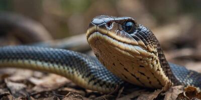 A snake with its head up and its tongue out. photo
