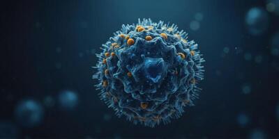 A close up of a cell with a blue nucleus. photo
