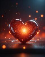 Glowing Heart in Red and Orange with Sparkling Particles. photo