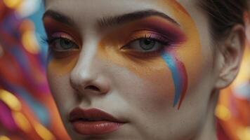 Dramatic Theatrical Makeup with Striking Colors. photo