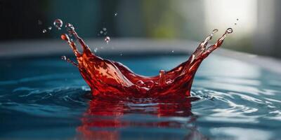 A splash of red liquid in a pool of water. photo