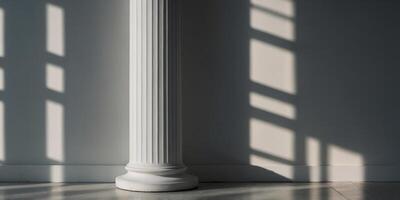 A white column with a shadow on the wall. photo