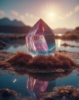 Mystical Crystal Floating on a Cosmic Island. photo